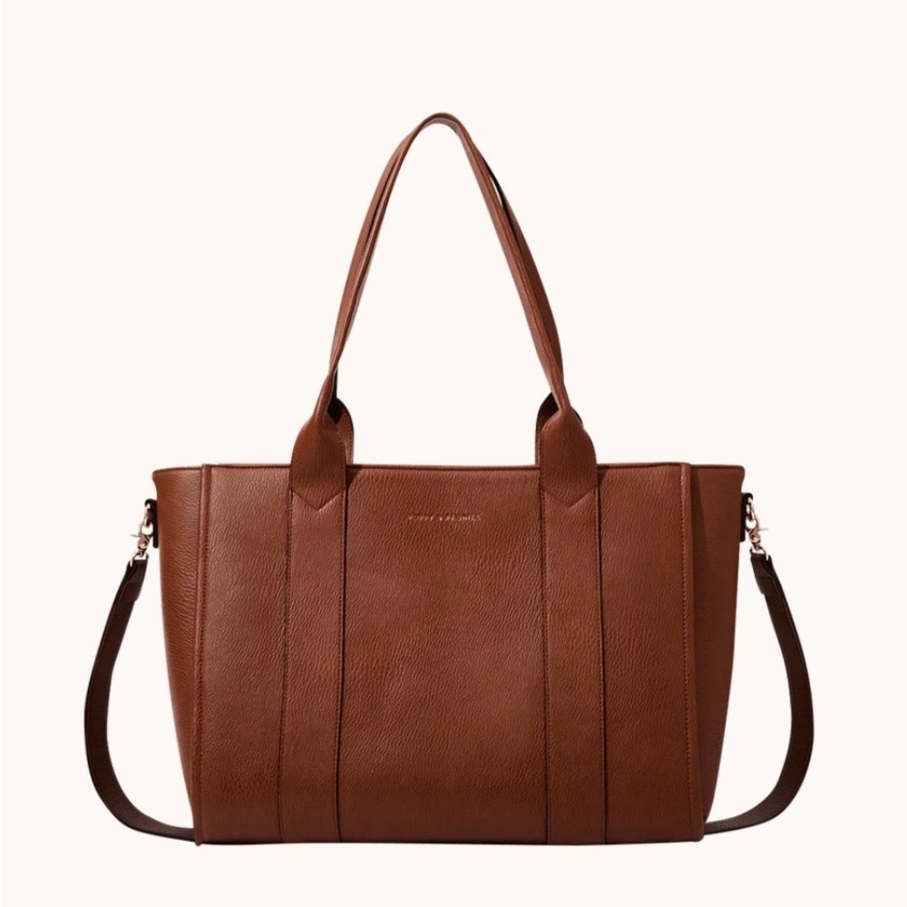 Poppy & Peonies Brown Leather Tote Bag
